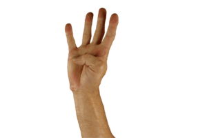 Hand hält 4 Finger hoch