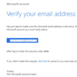 Gefälschte Microsoft-E-Mail. (Check Point Software Technologies). Dieser Link ist nicht mit Microsoft verbunden und damit ein Betrug.