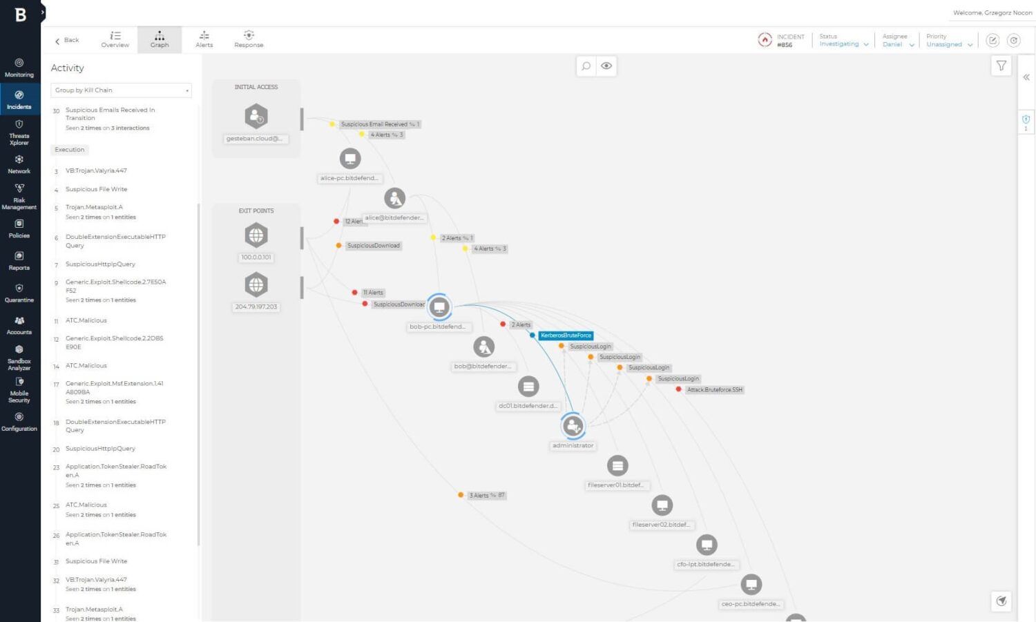 Ansicht sicherheitsrelevanter Ereignisse in einem Cloud Security Posture Management.