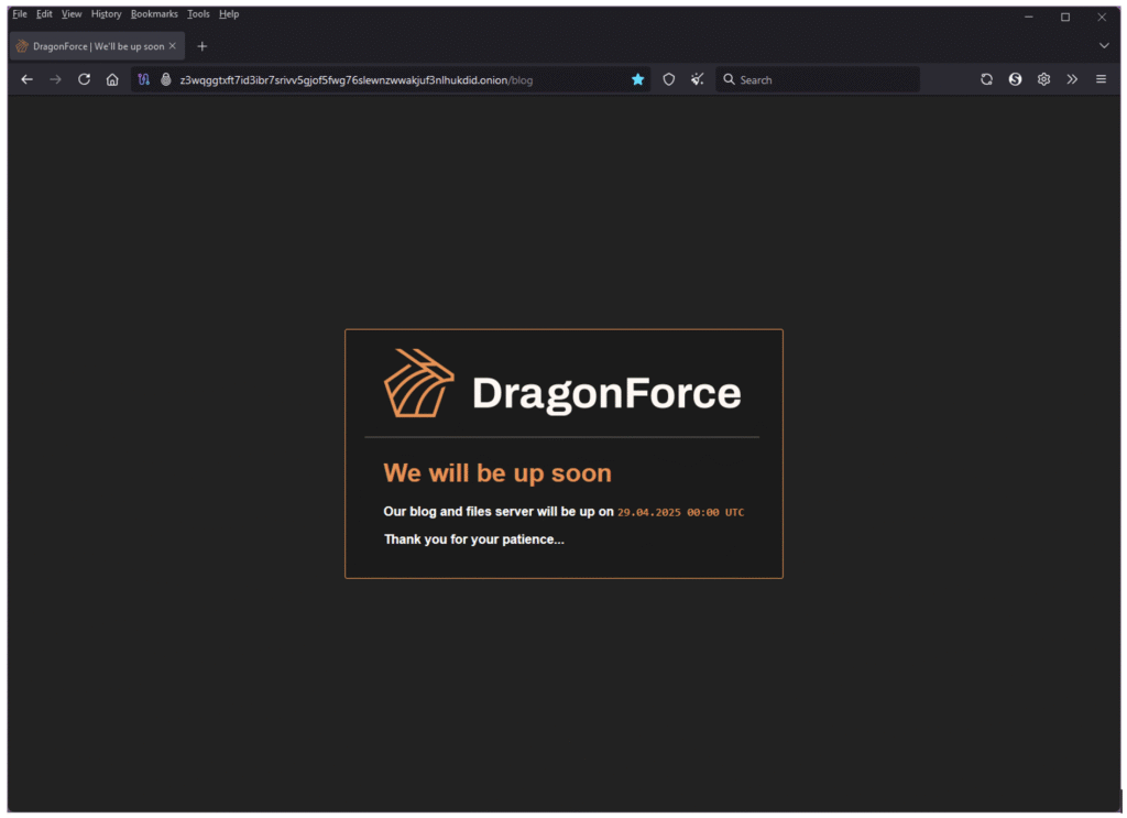 DragonForce warb damit, dass ihre Server ab dem 29. April 2025 erreichbar sein sollen (Bild: @Check Point Software)