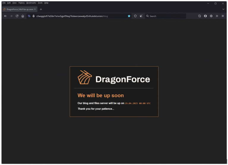 DragonForce warb damit, dass ihre Server ab dem 29. April 2025 erreichbar sein sollen (Bild: @Check Point Software)