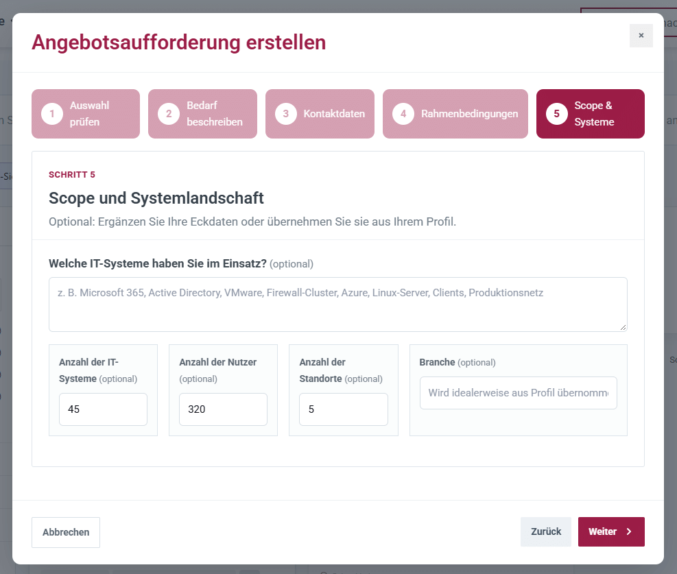 Screenshot Schritt 5: Scope und Systemlandschaft